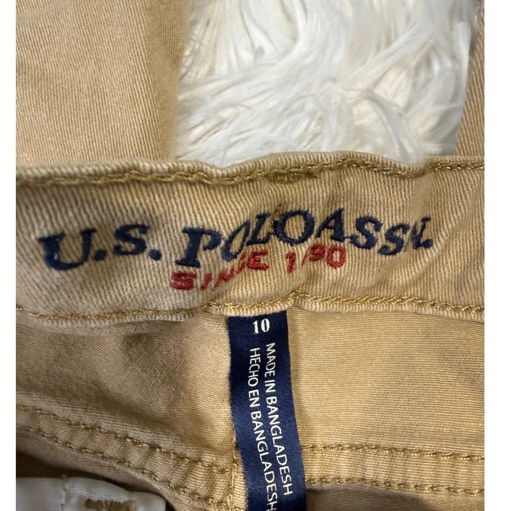 US Polo Assn Boys Khaki Chino Pants Size 10 Tan Straight Leg Five Pocket Twill